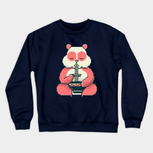 Cute Pink Panda Eating Ramen Pixel art Crewneck Sweatshirt